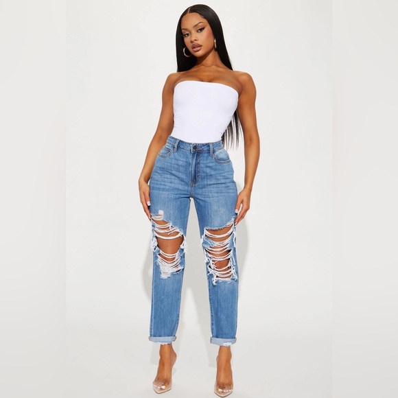Fashion nova blue ripped jeans - size 3 - Picture 2 of 9